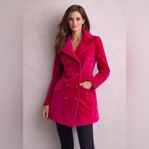 RARE 1960s Surrey Classics Hot Pink Velvet Peacoat Jacket Double Breasted Size M
